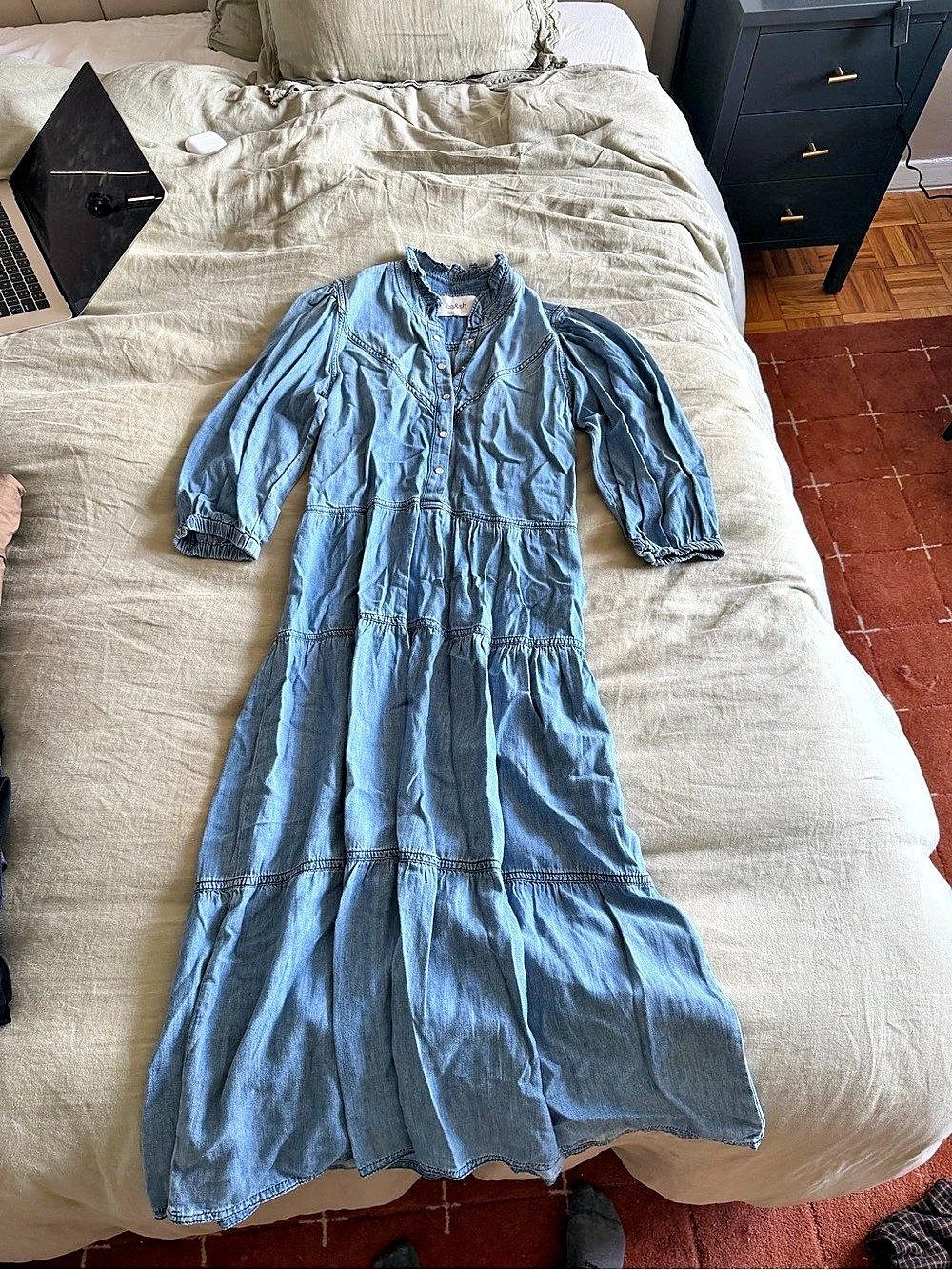 ba&sh Willow Denim Midi Dress Blue Size Small